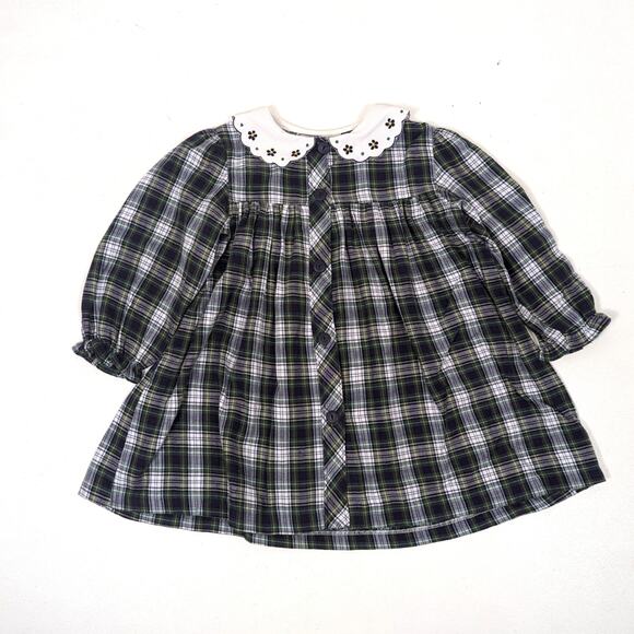 Vintage Mayfair Kids Dress Girls Size 3T Green Plaid Button Down - Picture 1 of 4